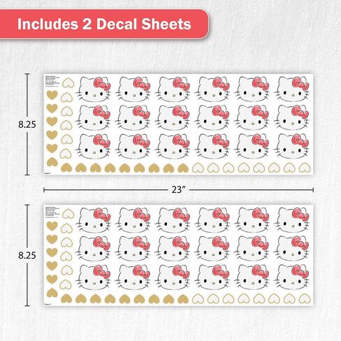 Hello Kitty Peel & Stick Wall Decals - 94 Peel and Stick Vinyl Stickers with Hearts - Removable Kids Room Decor for Bedroom, Nursery & Furniture in Kuwait
