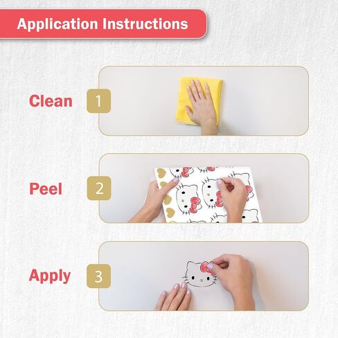 Hello Kitty Peel & Stick Wall Decals - 94 Peel and Stick Vinyl Stickers with Hearts - Removable Kids Room Decor for Bedroom, Nursery & Furniture in Kuwait