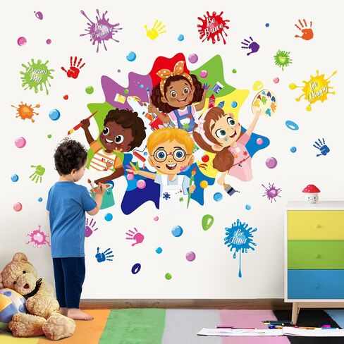 wondever Colorful Paint Inspirational Quotes Wall Stickers Painting Ink Splatter Splotches Motivational Lettering Peel and Stick Wall Art Decals for School Classroom Kids Room in Kuwait