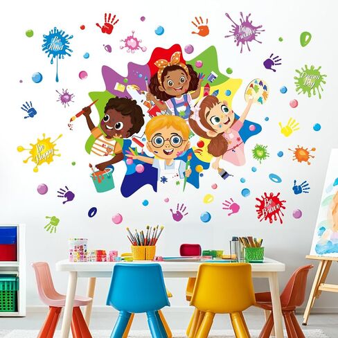 wondever Colorful Paint Inspirational Quotes Wall Stickers Painting Ink Splatter Splotches Motivational Lettering Peel and Stick Wall Art Decals for School Classroom Kids Room in Kuwait