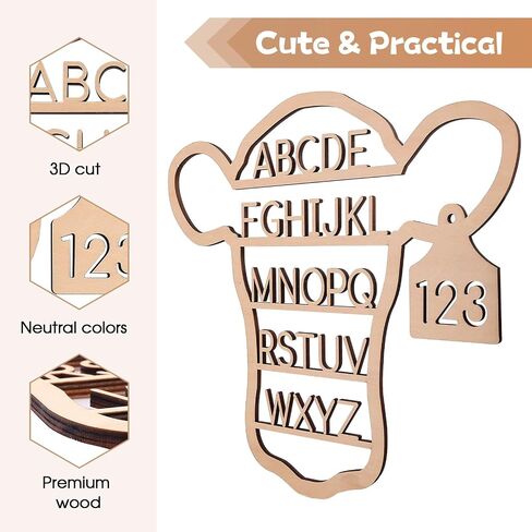 Nichake Western Nursery Wall Decor Neutral Cow Alphabet Wall Art | 3D Cut ABC Letters Signs,Boho Wall Decor for Nursery, Bedroom, Playroom,and Kids Room in Kuwait