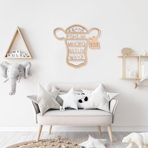 Nichake Western Nursery Wall Decor Neutral Cow Alphabet Wall Art | 3D Cut ABC Letters Signs,Boho Wall Decor for Nursery, Bedroom, Playroom,and Kids Room in Kuwait