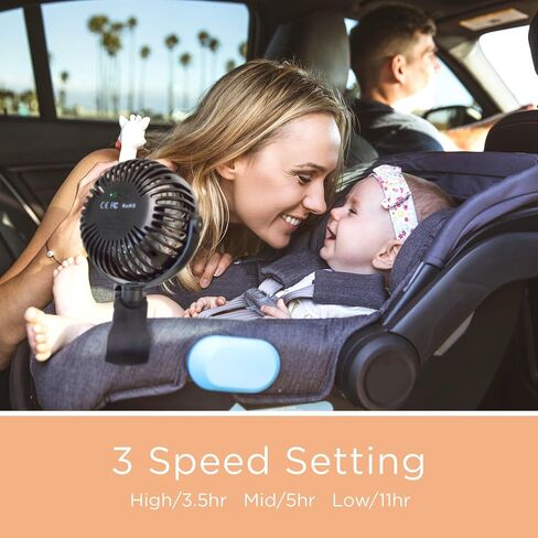 liuliuby Baby Stroller Fan with Clip | Clip On Fan for Baby Car Seat | Portable & Rechargeable with Durable Clamp | Stroller Accessories | Small Cooling USB Chargeable Battery (Jet Black) in Kuwait