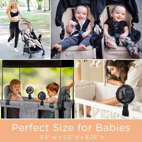 liuliuby Baby Stroller Fan with Clip | Clip On Fan for Baby Car Seat | Portable & Rechargeable with Durable Clamp | Stroller Accessories | Small Cooling USB Chargeable Battery (Jet Black) in Kuwait