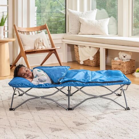 Regalo My Cot Deluxe Portable Toddler Bed, Indoor/Outdoor Kids Nap Cot with Sleeping Bag & Pillow, Lightweight Folding Travel Design for Home, Daycare, Camping & Sleepovers, Ages 2-5 in Kuwait