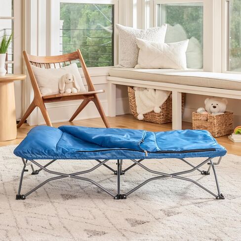 Regalo My Cot Deluxe Portable Toddler Bed, Indoor/Outdoor Kids Nap Cot with Sleeping Bag & Pillow, Lightweight Folding Travel Design for Home, Daycare, Camping & Sleepovers, Ages 2-5 in Kuwait