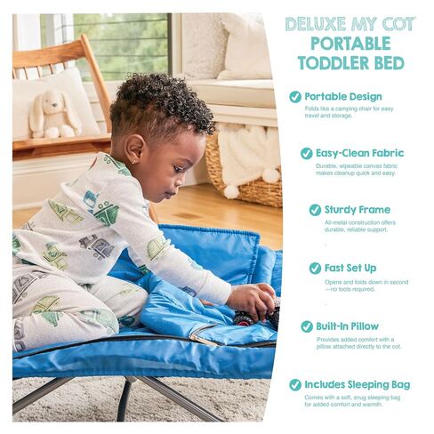 Regalo My Cot Deluxe Portable Toddler Bed, Indoor/Outdoor Kids Nap Cot with Sleeping Bag & Pillow, Lightweight Folding Travel Design for Home, Daycare, Camping & Sleepovers, Ages 2-5 in Kuwait