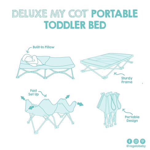 Regalo My Cot Deluxe Portable Toddler Bed, Indoor/Outdoor Kids Nap Cot with Sleeping Bag & Pillow, Lightweight Folding Travel Design for Home, Daycare, Camping & Sleepovers, Ages 2-5 in Kuwait
