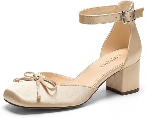 Vipost 2.3 Inch Ballet Heels for Women Square Toe Pumps Cute Ballerina Heel in Kuwait