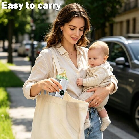 Portable Battery-Powered Baby Bottle Warmer with Temperature Display, Travel-Friendly Milk Warmer for On-the-Go Feeding in Kuwait