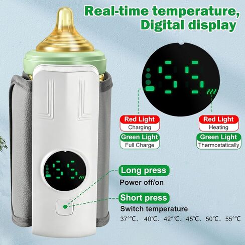Portable Battery-Powered Baby Bottle Warmer with Temperature Display, Travel-Friendly Milk Warmer for On-the-Go Feeding in Kuwait