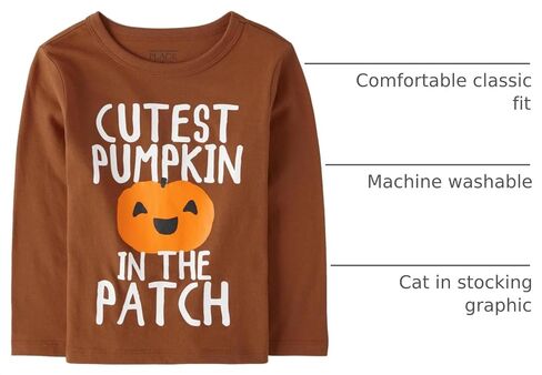 The Children's Place Unisex-Baby and Toddler Long Sleeve Fall Thanksgiving Graphic T-Shirt Cutest Pumpkin 5T in Kuwait
