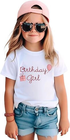 GLIGLITTR Birthday Girl Shirt Embroidery T-Shirt for Toddler Baby Girls Birthday Outfits Kids Bday Party Gift Tee Tops 2-8Y in Kuwait