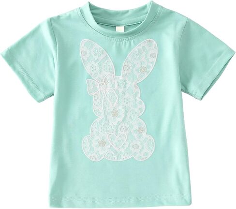CM C&M WODRO Toddler Kid Girl Easter Shirt Cute Lace Embroidered Bunny T-Shirt Short Sleeve Funny Rabbit Graphic Tee Tops in Kuwait