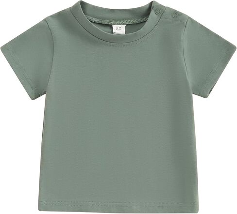 Unisex Toddler Baby Boy Girl Round Neck T-Shirt Summer Short Sleeve Tees Shirts Pullover Tops Solid Color Clothes in Kuwait