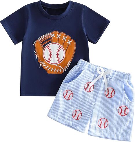 FYBITBO Baby Boy Summer Clothes Toddler Baseball Shirt Short Sleeve Top Casual Shorts Baseball Outfit Set in Kuwait