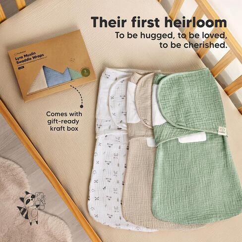 KeaBabies Muslin Baby Swaddles for Newborns, 3pk,100% Cotton (Nordic, L) | Organic Cotton Swaddles Sleep Sack 3-6 Months, Infant, Baby Girls, Boys, Soft Breathable Summer Swaddler, Easy Quiet Closure in Kuwait