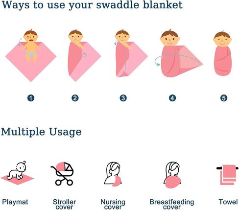 Baby Swaddle Blanket, Jersey Knitted Receiving Blanket for Boys and Girls, Soft Stretchy Double Layer Nursery Blankets, Mushroom in Kuwait