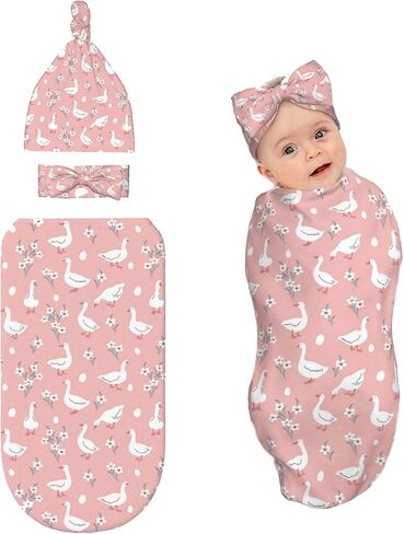 Camo Baby Stuff Newborn Pink Swaddle Blanket with Beanie Hat and Headband Set,Baby Swaddle Blanket Gifts for Infant Shower Boys Girls in Kuwait