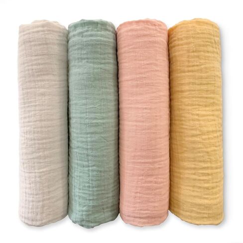 SwaddleDesigns Cotton Muslin Swaddle Blankets, Set of 4, Receiving Blankets for Baby Boys & Girls, Best Shower Gift, 46x46 inches, Pure White in Kuwait