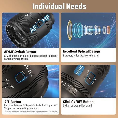 SIRUI Aurora 85mm F1.4 Full Frame Auto Focus Lens, Telephoto Prime Portrait Lens for L Mount Cameras, Black in Kuwait