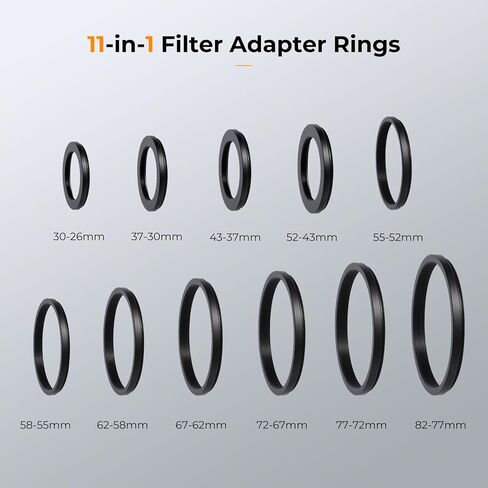 K&F CONCEPT 11 Pieces Metal Step Down Filter Adapter Rings Set | for Large Size Lens Add Small Size Filter 67-62mm 72-67mm 77-72mm 82-77mm for Camera Lens-FP709 in Kuwait