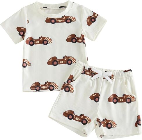 Toddler Baby Boy Baseball/Golf/Football/Soccer/Tractor Outfits | Short Sleeve Striped Letter Embroidery T Shirt Tops and Shorts 2 Piece Set, Watch Game or Playout Wear, Soft Fabric in Kuwait
