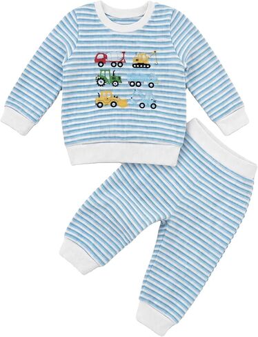 Toddler Baby Boy Clothes T-Shirt and Pant Set, Winter Outfit | Waffle Truck Embroidery Fall Clothes For 1-4 T in Kuwait