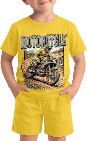 Xaatren Toddler Boy Cartoon Cotton Summer Outfit | Short Sleeve T-Shirts, Shorts with Pockets, Soft Cotton, Casual Daily, Outdoor Play, Kindergarten, Trips, Family Outings in Kuwait