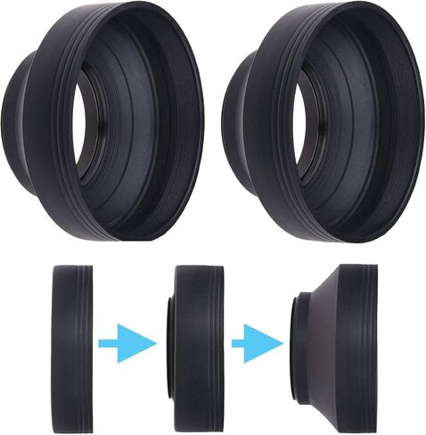CAMKIX Camera Lens Hood 52mm - Rubber - Set of 2 - Collapsible in 3 Steps - Sun Shade/Shield - Reduces Lens Flare and Glare - Blocks Excess Sunlight for Enhanced Photography and Video Footage in Kuwait