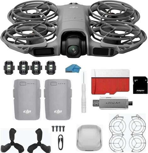DJI Neo 2 with 2-Battery Bundle | 4K Camera Drone, Palm Takeoff & Gesture Control | Includes 128GB MicroSD, USB 3.0 Reader, Strobe Lights & More in Kuwait