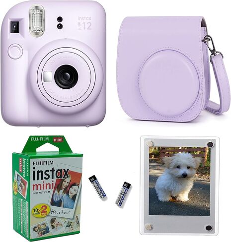 Fujifilm Instax Mini 12 Instant Camera + Pro Design Protective Case & Magnetic Lucite Frames, 20 Sheets (Lilac Purple) in Kuwait