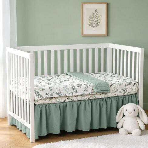 Organic Cotton Muslin Baby Crib Bedding Set 3 Piece Soft for Infant Newborn Toddler Boys Girls 52"x28", Nursery Bed Quilt Set Decor with Fitted Crib Sheet, Boho Quilted Comforter Blanket, Bed Skirt in Kuwait