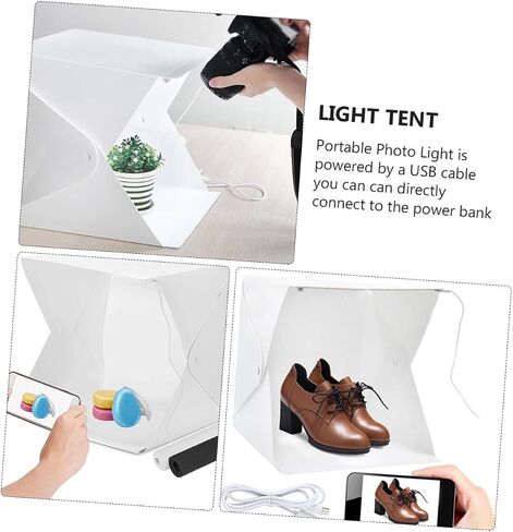 Homoyoyo 20cm Mini Folding Photo Light Tent Portable LED Photography Light Box and 2 Color Backdrops for Product Shooting in Kuwait