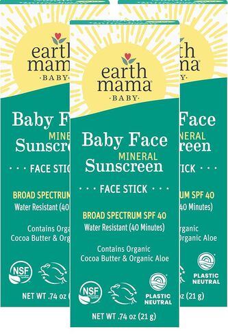 Earth Mama Baby Face Mineral Sunscreen Stick SPF 40 - (3 Pack) 0.74 oz - Non-Nano Zinc - Broad Spectrum Sunscreen for Babies, Kids & Family - Water Resistant Sun Protection in Kuwait