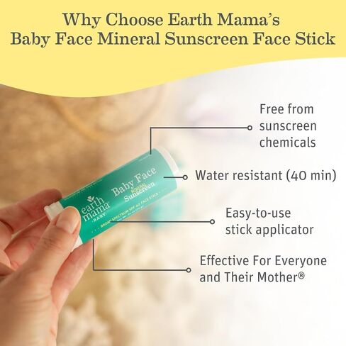 Earth Mama Baby Face Mineral Sunscreen Stick SPF 40 - (3 Pack) 0.74 oz - Non-Nano Zinc - Broad Spectrum Sunscreen for Babies, Kids & Family - Water Resistant Sun Protection in Kuwait