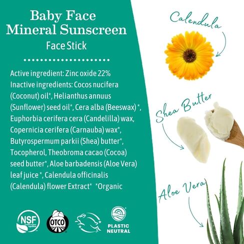 Earth Mama Baby Face Mineral Sunscreen Stick SPF 40 - (3 Pack) 0.74 oz - Non-Nano Zinc - Broad Spectrum Sunscreen for Babies, Kids & Family - Water Resistant Sun Protection in Kuwait