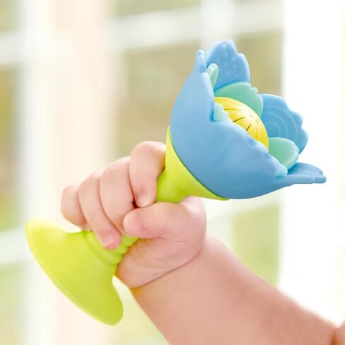 Hape Rattle & Teether Toy for Babies, BPA-Free Food Grade Silicone Flower Teether with Suction Cup Base & Soft Rattle Sound, Infant Sensory & Fine Motor Skills Development in Kuwait