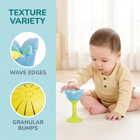 Hape Rattle & Teether Toy for Babies, BPA-Free Food Grade Silicone Flower Teether with Suction Cup Base & Soft Rattle Sound, Infant Sensory & Fine Motor Skills Development in Kuwait