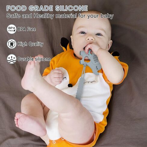 Teething Toys for Babies, Baby Teethers with Clip | Silicone Baby Teether Toys for Boys and Girls Infant Teething Relief for Teething Elephant Shape, Gray in Kuwait