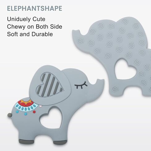 Teething Toys for Babies, Baby Teethers with Clip | Silicone Baby Teether Toys for Boys and Girls Infant Teething Relief for Teething Elephant Shape, Gray in Kuwait