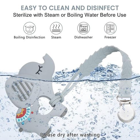 Teething Toys for Babies, Baby Teethers with Clip | Silicone Baby Teether Toys for Boys and Girls Infant Teething Relief for Teething Elephant Shape, Gray in Kuwait