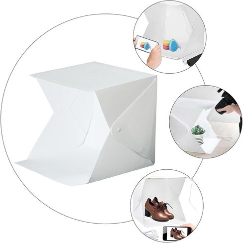COHEALI Portable Mini Folding Light Box Tent with LED Lighting, 20cm Small Photo Studio Softbox with 4 Color Backdrops for Product Photography and Travel in Kuwait