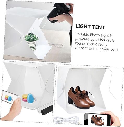 COHEALI 20cm Mini LED Light Box Kit Portable Folding Photo Light Tent with Dual LED Strips and Two Backdrops for Product Photography in Kuwait