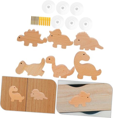 6set Wooden Dinosaur Drawer Knobs Boys and Girls Animal-Themed Cabinet Pulls for Nursery Dinosaur Dresser Knobs Screws and Adhesive in Kuwait