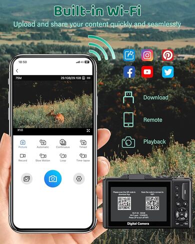 Digital Camera - 5K WiFi Digital Cameras for Photography - 75MP UHD Autofocus Vlogging Camera for YouTube - Compact Video Cameras Travel Camara with 3" 180° Flip Screen, 18X Zoom, 32GB Card, Batteries in Kuwait