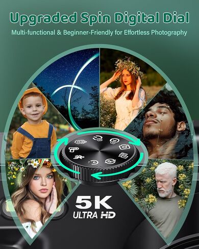Digital Camera - 5K WiFi Digital Cameras for Photography - 75MP UHD Autofocus Vlogging Camera for YouTube - Compact Video Cameras Travel Camara with 3" 180° Flip Screen, 18X Zoom, 32GB Card, Batteries in Kuwait