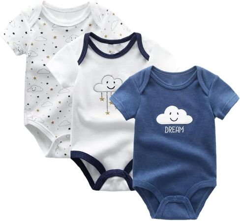 Chamie Newborn Baby 3-Pack Short Sleeve Bodysuit Baby Clothes for Boys and Girls in Kuwait