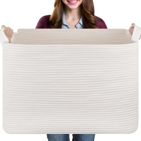OIASKET 108L Extra Large Blanket Basket Living Room, 24.8" x 16.2" x 16.2" | Rectangle Woven Laundry Hamper, Nursery Blanket Storage Living Room, Toy Storage With Handle, Large Baskets for Organizing in Kuwait