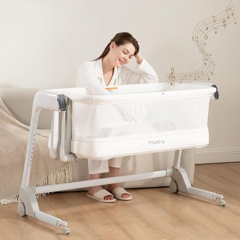 Maydolly Baby Bassinet, Smart Crib, Automatic Cry Detection and Response, Rocking Bassinet for Baby, 7 Height Adjustable with Mattress for Newborns (White) | Cry Detection in Kuwait